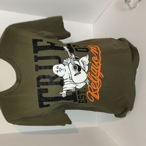 True Religion‎ Jeans Buddha  Green Black  Tee Shirt Size Large